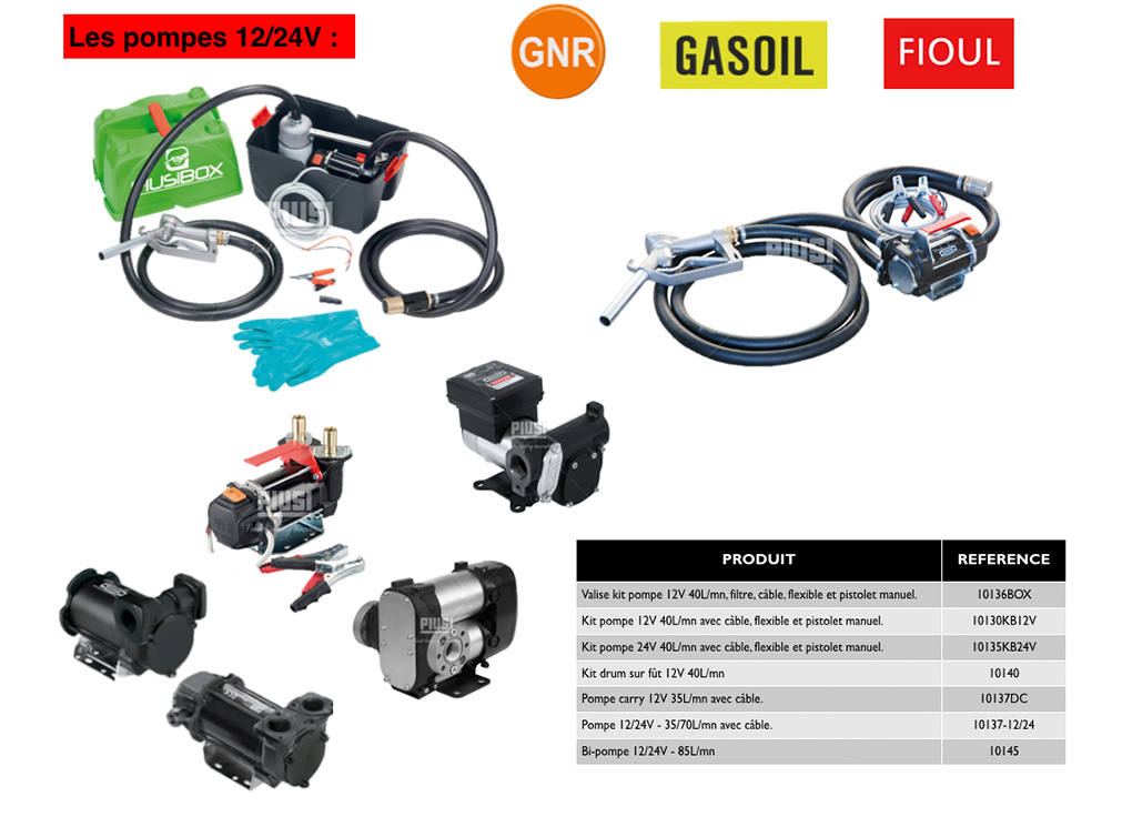 Vente Gazole, GNR, Fuel et pompes 12-24V